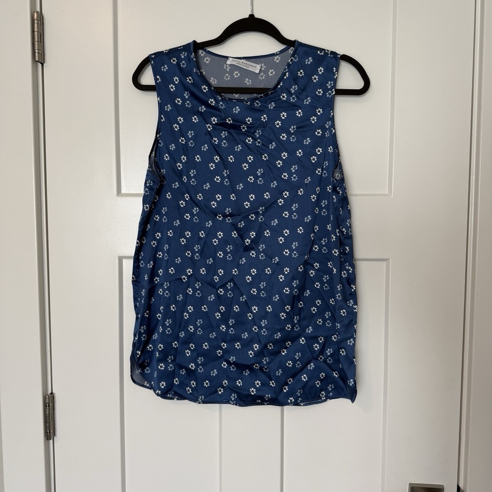 Amina Rubinacci Silk Tank Top Shirt 44 US 8 Made in Italy Blue Floral NEW Blouse
